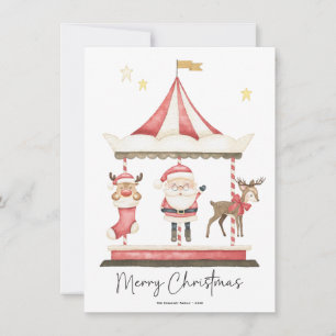 Watercolor Christmas Santa Claus Carousel  Holiday Card