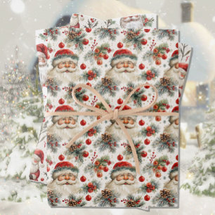 Watercolor Christmas Santa Country Cottage 3 Wrapping Paper Sheet