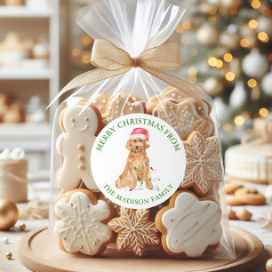 Watercolor Christmas Santa Dog Classic Round Sticker