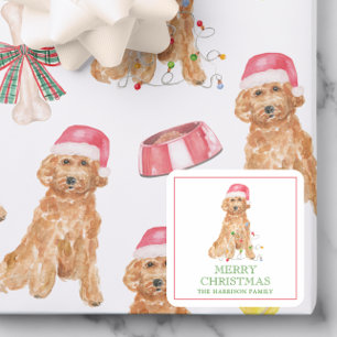 Watercolor Christmas Santa Dog Gift Enclosure Square Sticker
