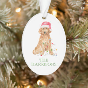 Watercolor Christmas Santa Dog Ornament