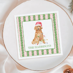 Watercolor Christmas Santa Dog Personalised Napkin