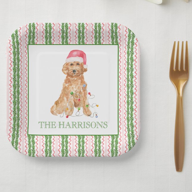 Watercolor Christmas Santa Dog Personalised Paper Plate (Creator Uploaded)