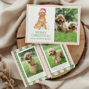 Watercolor Christmas Santa Dog Photo Holiday Card