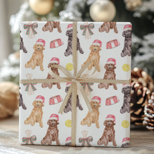 Watercolor Christmas Santa Dogs Wrapping Paper Sheet