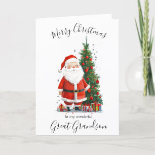 Watercolor Christmas Santa Great Grandson Holiday Card