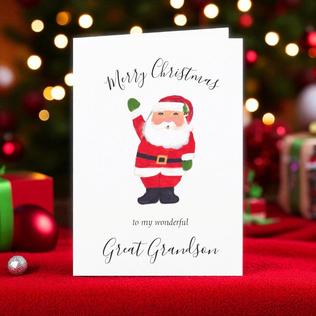 Watercolor Christmas Santa Great Grandson Holiday Card (Creator Uploaded)