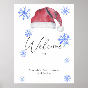 Watercolor christmas santa hat poster