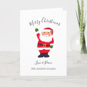 Watercolor Christmas Santa Merry and bright Holiday Card