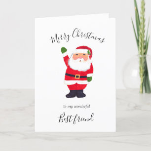Watercolor Christmas Santa Merry Best Friend Holiday Card