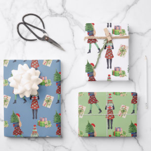 Watercolor Christmas Shopping Fashion Girl Wrapping Paper Sheet