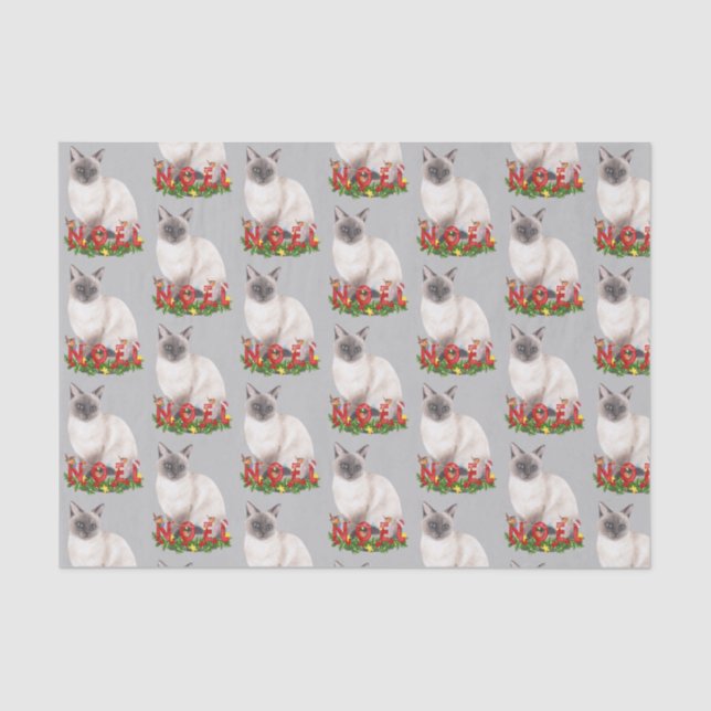 Watercolor Christmas Siamese Cat Pattern Tissue Paper (Front)