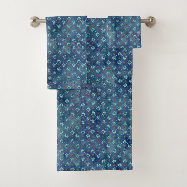 Watercolor Christmas Snowflakes Pattern  Bath Towel Set (Insitu)