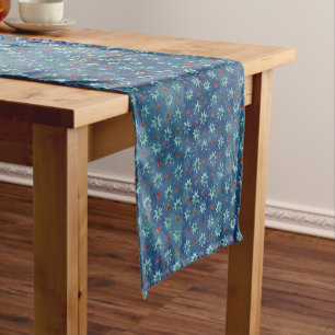 Watercolor Christmas Snowflakes Pattern Short Table Runner