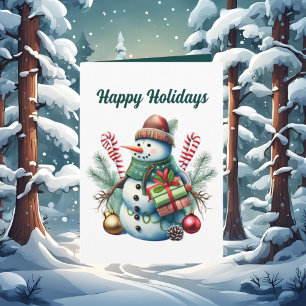 Watercolor Christmas snowman add text Card