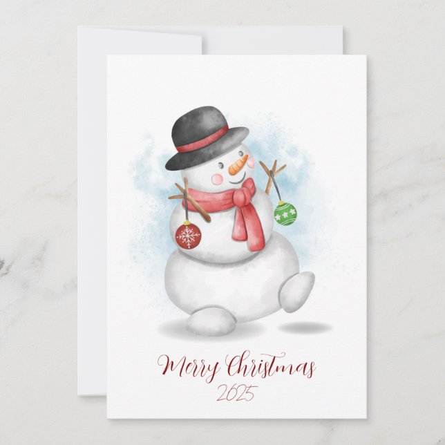 Watercolor Christmas snowman greetings card (Front)