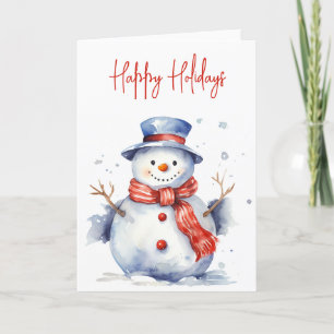 Watercolor Christmas Snowman Holiday Card