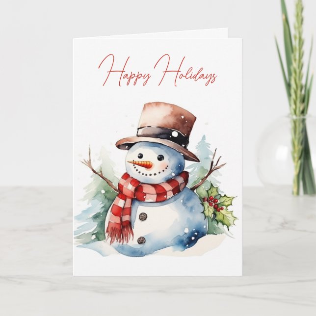 Watercolor Christmas Snowman Holiday Card (Front)