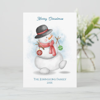 Watercolor Christmas snowman  Invitation