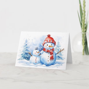 Watercolor Christmas Snowmen Holiday Card