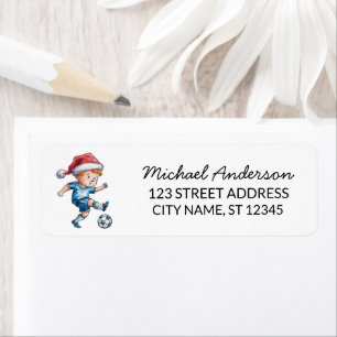Watercolor Christmas soccer player Return Address