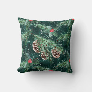 Watercolor Christmas spruce with cones Cushion