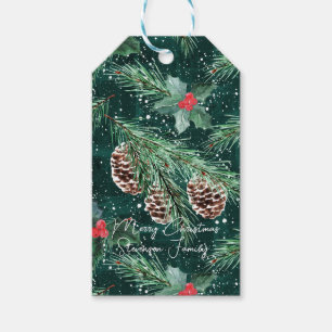 Watercolor Christmas spruce with cones Gift Tags