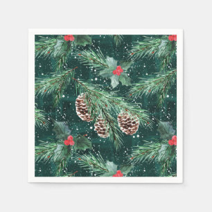 Watercolor Christmas spruce with cones Napkin