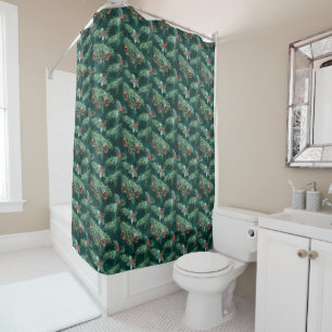 Watercolor Christmas spruce with cones Shower Curtain