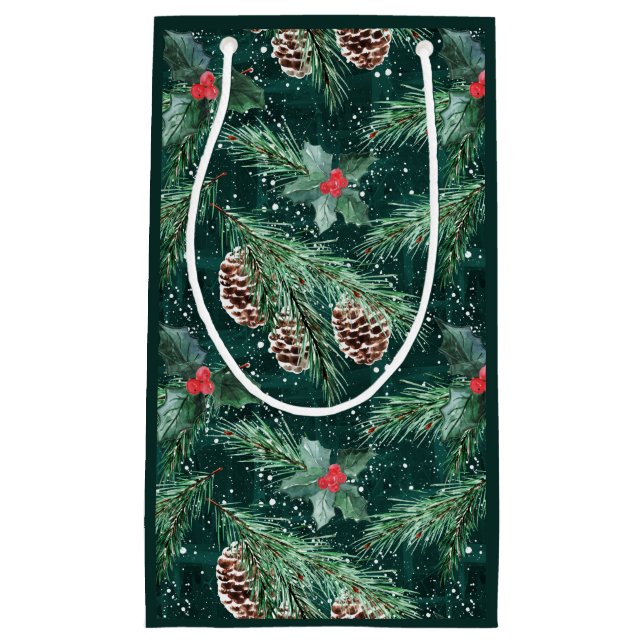 Watercolor Christmas spruce with cones Small Gift Bag (Front)