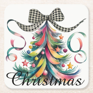 Watercolor Christmas Square Paper Coaster