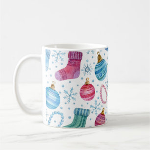 Watercolor Christmas Stockings Hand-Drawn Pattern Coffee Mug