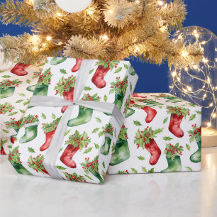 Watercolor Christmas Stockings Wrapping Paper