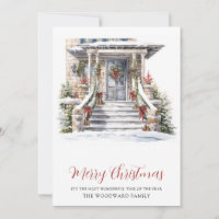 Watercolor Christmas Stone House