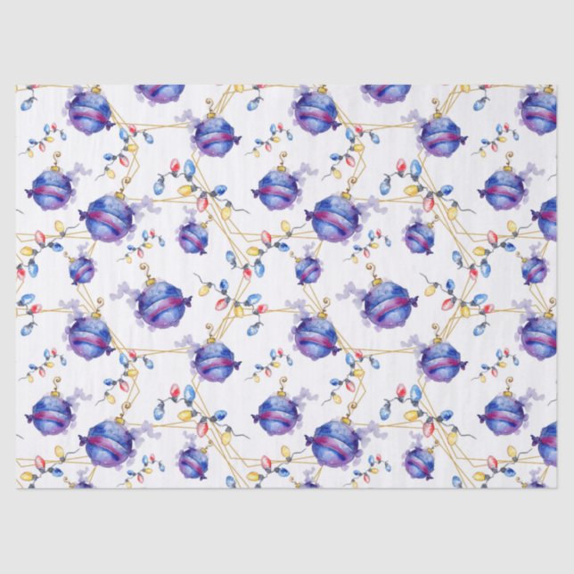 Watercolor Christmas String Lights Gold Geometrics Tissue Paper (Front)