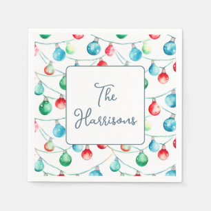 Watercolor Christmas String Lights Personalised Napkin