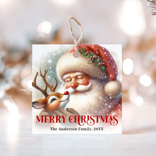 Watercolor Christmas Tags Featuring Santa Rudolph