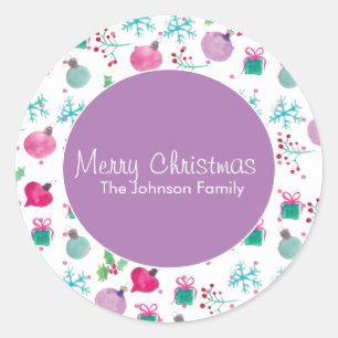 Watercolor Christmas Themed Hand Painted Pattern Classic Round Sticker