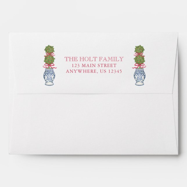 Watercolor Christmas Topiary Gingham Personalised Envelope (Back (Top Flap))