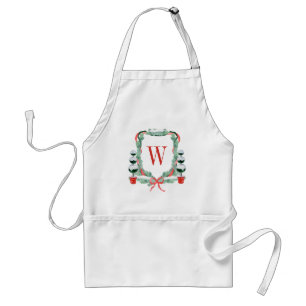 Watercolor Christmas Topiary Monogram Crest Standard Apron
