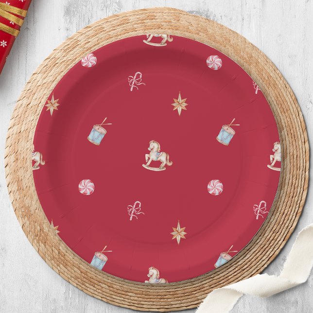 Watercolor Christmas Toys and Sweets Paper Plate (Creator Uploaded)