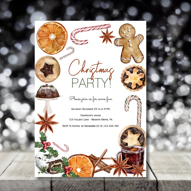 Watercolor Christmas Treats Festive Food party Invitation (Creator Uploaded)
