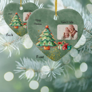 Watercolor Christmas Tree 2 Photos Ceramic Tree Decoration