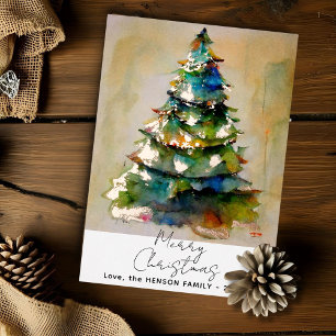 Watercolor Christmas Tree Artistic Gold Foil Card