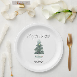 Watercolor Christmas tree baby shower Paper Plate