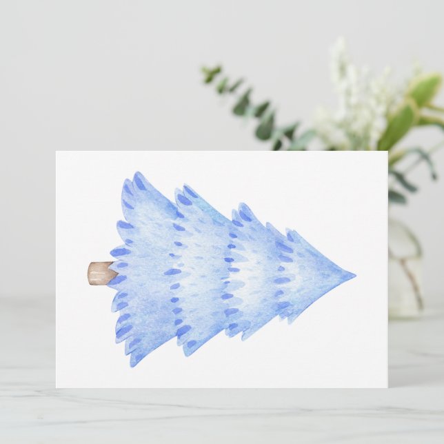 Watercolor Christmas Tree Blue Winter Invitation (Standing Front)
