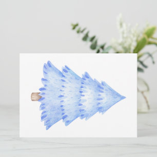 Watercolor Christmas Tree Blue Winter Invitation