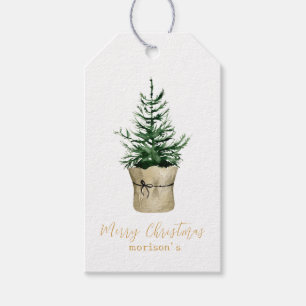 Watercolor Christmas Tree boho style Gift Tags