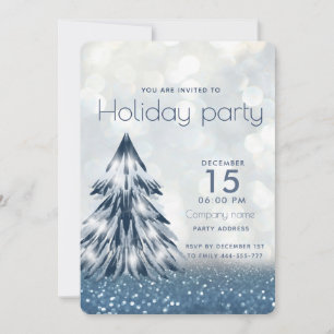 Watercolor Christmas tree bokeh holiday company  Invitation