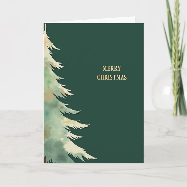 Watercolor Christmas Tree Card Single Evergreen (Front)